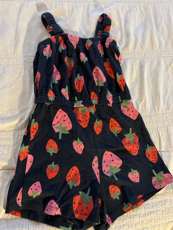 Old Navy Navy Strawberry Print Romper with Red & Pink Strawberries - Picture 2 of 2